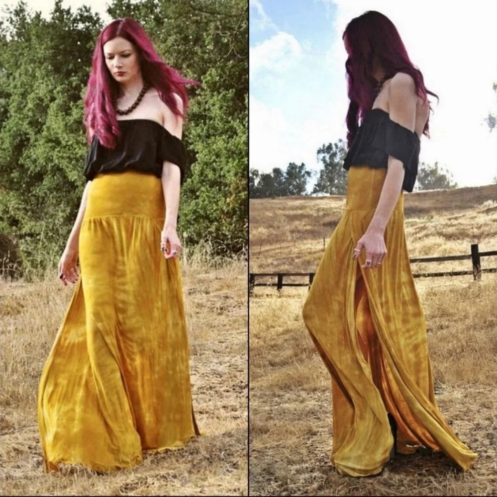 Side Slit Maxi Skirt W/ Sunburst Tie Dye Design Rayon Festival Boho Sexy Hippie - Picture 3 of 15
